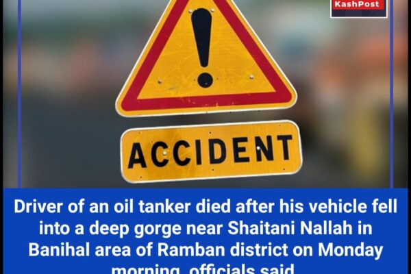 Driver dies after oil tanker fall into gorge in Ramban