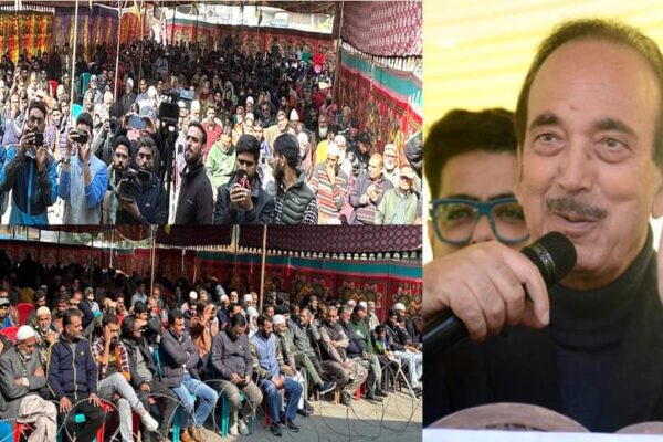 In Batamaloo rally, Azad condemns Gaza attacks, demands elections in J&K