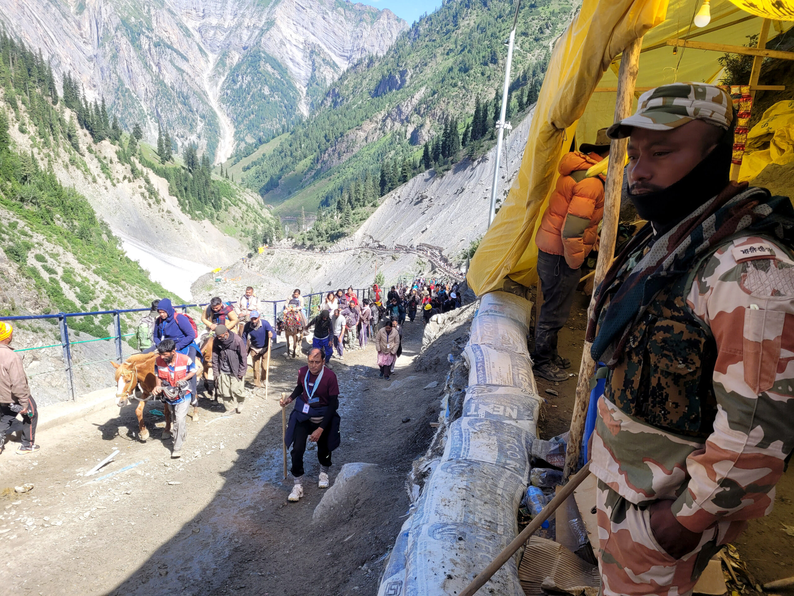 Pilgrims on their way for the Amarnath Yatra