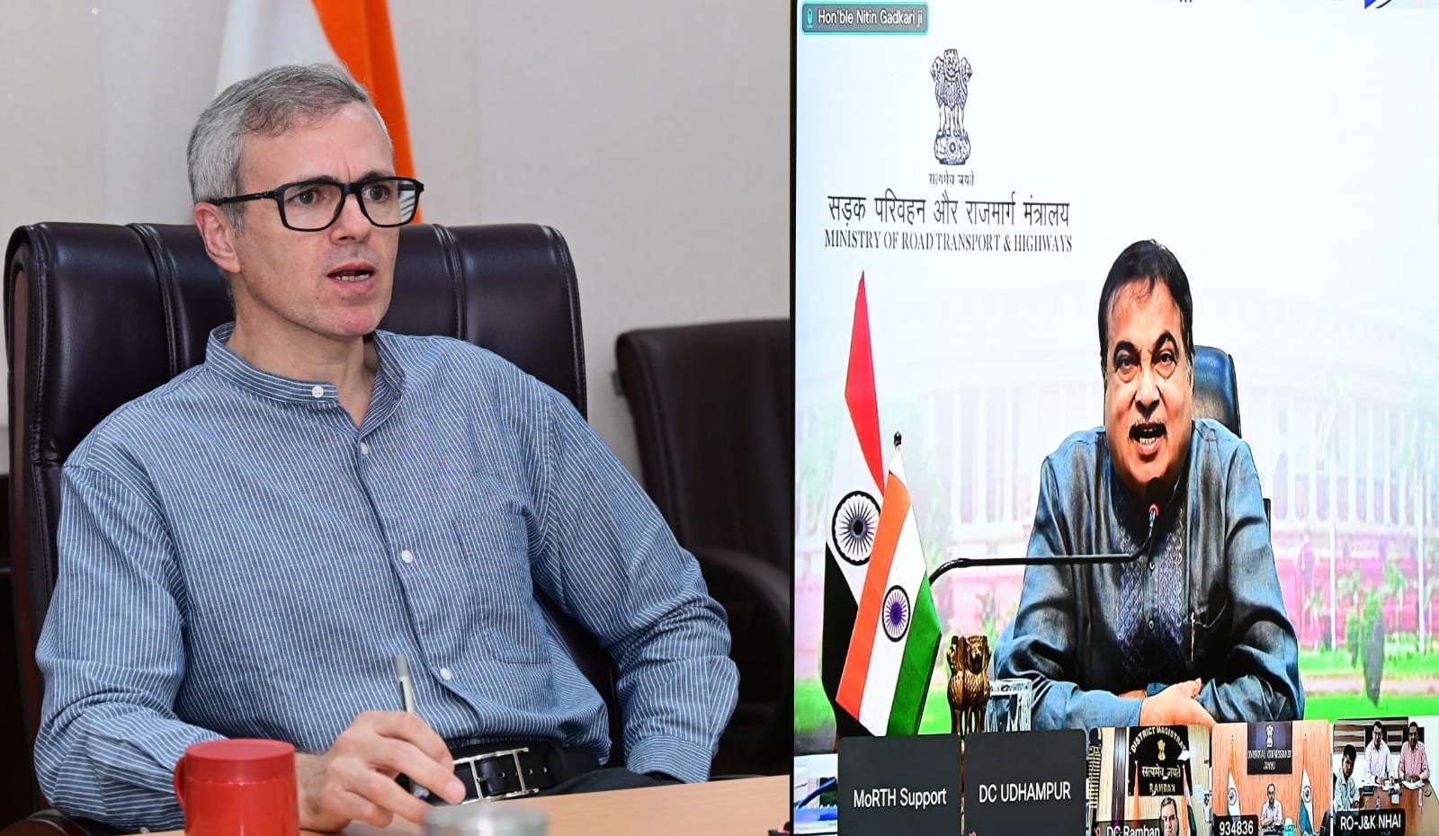 Union Minister Gadkari, CM Omar Review Srinagar-Jammu Highway Restoration